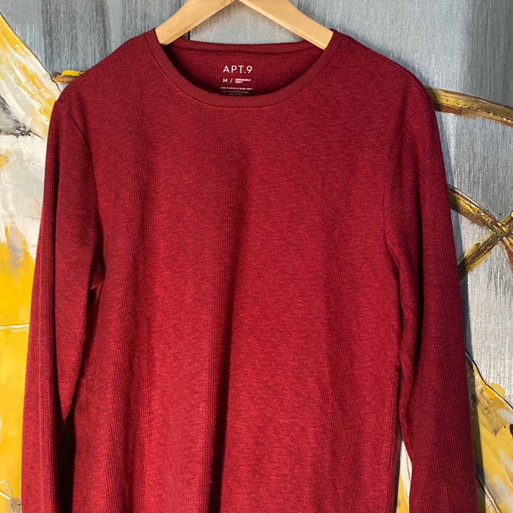 Men's Red Waffle Knit Long Sleeve Top